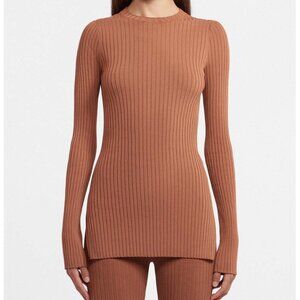 Nanushka Bardia Ribbed-Knit Long-Sleeve Top | Chestnut / M